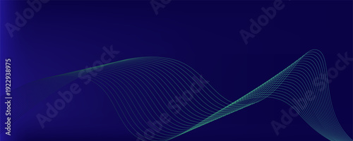 Abstract glowing wave lines on dark blue background. Dynamic wave pattern. Modern flowing wavy lines. Futuristic technology concept. Suit for banner, poster, cover, brochure, flyer, website