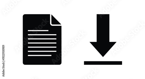 Download icon depicting a document and an arrow pointing downwards