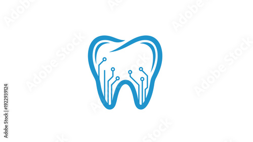 Blue Digital Tooth Logo with Circuit Board Elements