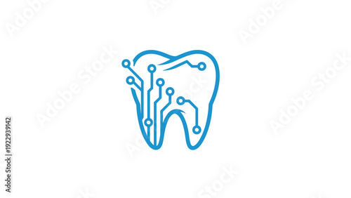 Digital Tooth Icon With Circuit Board Lines