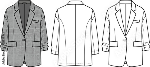 Oversized Blazer Fashion Technical Sketch Flat Illustration, Garment Design Template Vector