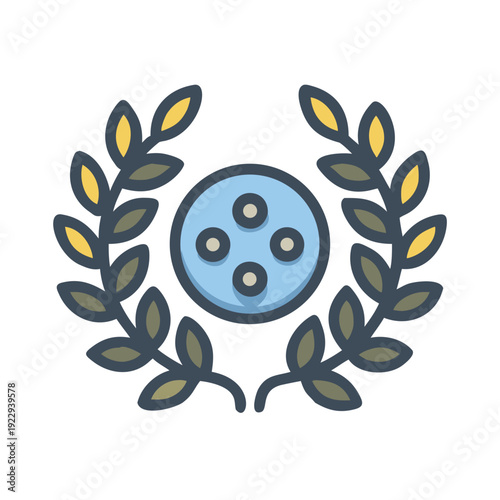 Wreath symbol with film reel; achievement, award, film festival concept image