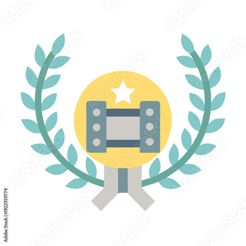 Film Reel Award: Golden badge with star and laurel wreath illustration