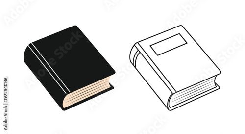 Two books displayed one black one white with simple line art