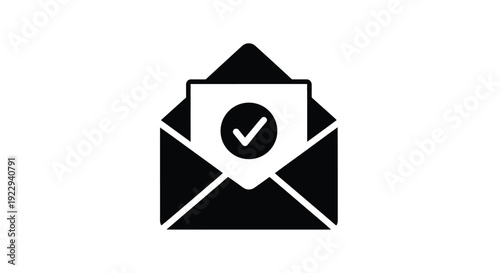 Simple black envelope icon with a checkmark inside symbolizing confirmation
