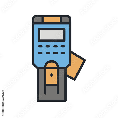 Minimalist flat design icon of a credit card reader with payment confirmation