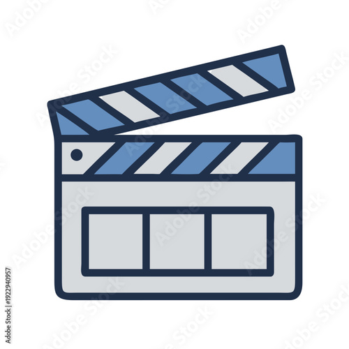 Blue movie clapperboard stock image on black background used for cinema industry