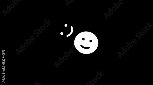Minimalist white smiley face icon with a text emoticon on a black background, symbolizing happiness, positive emotions, and good mood.