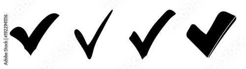 Checkmarks Set, Approval Symbols, Black and White, Vector Illustration