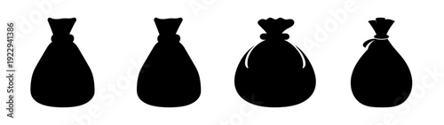 Money Bags Silhouette Set, Wealth and Prosperity Symbols, Flat Design vector illustration