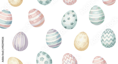 Pastel patterned easter eggs seamless background in watercolor style