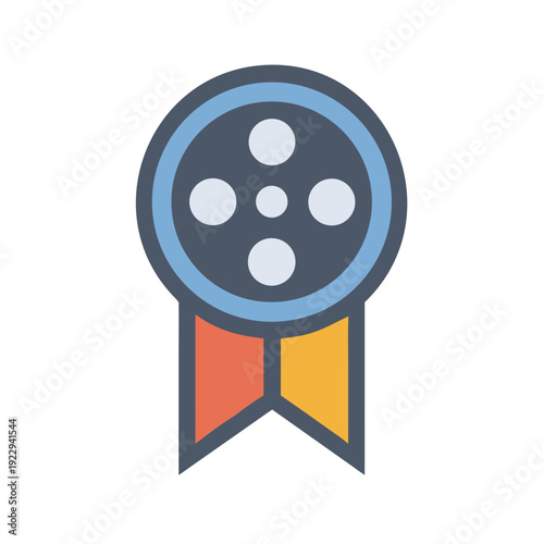 Award film reel icon with ribbons for film festival and cinema