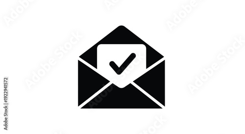 Black envelope icon with a white checkmark inside symbolizing confirmation