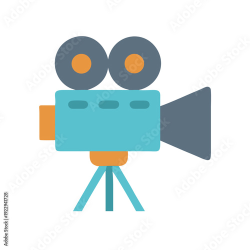 Vintage Movie Camera Illustration on Black Background, Minimalist Design