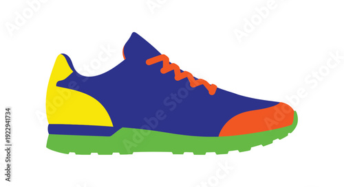 A colorful simplified illustration of a single running shoe