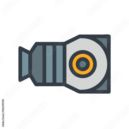 Stylized vector icon of a vintage film camera on black background