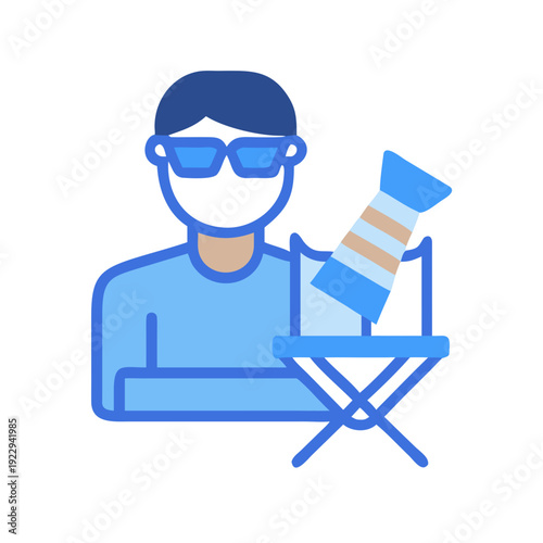 Stylized graphic of a film director sitting on chair against black backdrop