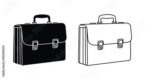 Two briefcases one black and one white depicted in a simple line drawing style