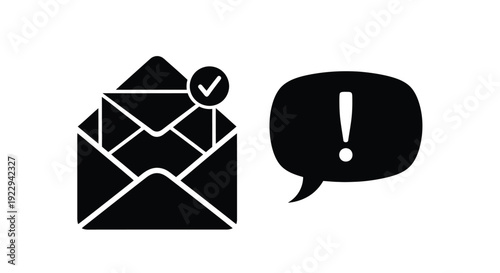 Black glyph icons depicting an email and a notification bubble
