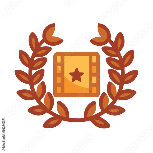 Cinema award with film strip and star, surrounded by laurel wreath