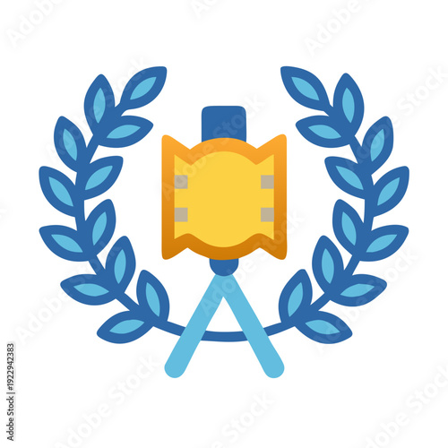Award logo with movie film icon surrounded by laurel wreath on black background