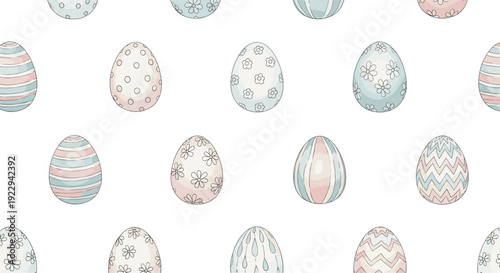 Pastel easter egg seamless pattern with delicate floral and stripe designs