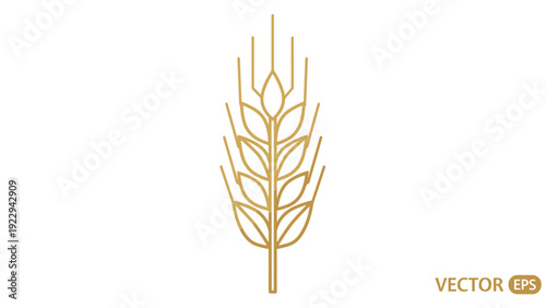 Golden Wheat Ear Line Art Vector Icon