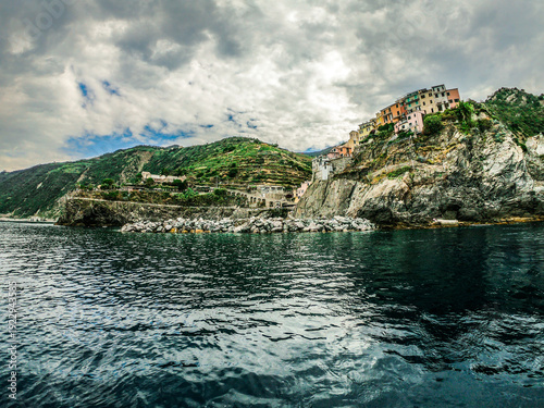 Beautiful view of Manarola. Is one of five famous colorful villages of Cinque Terre National Park (Five Lands).