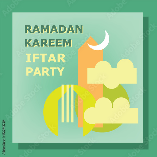 Ramadan iftar party template, banner for invitation cover, vector illustration design background
