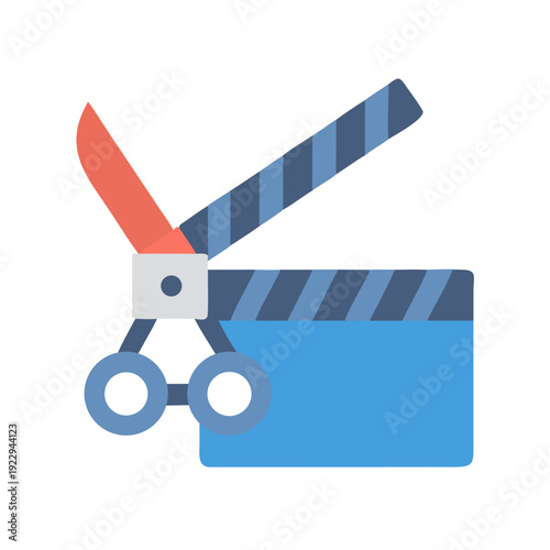 Modern flat design movie clapper board icon, isolated on a black background