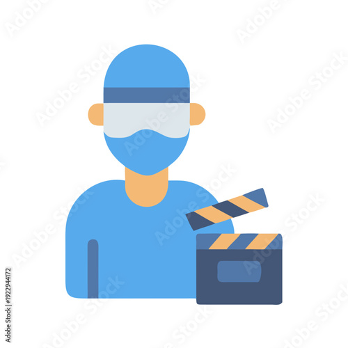 Movie Director with Slate Flat Illustration Style on Black Background