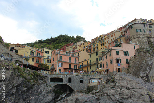 Beautiful view of Manarola. Is one of five famous colorful villages of Cinque Terre National Park (Five Lands).
