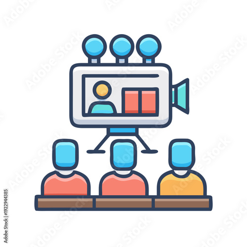 Online Seminar Vector Graphic: People Viewing Presentation on Video Conferencing Camera