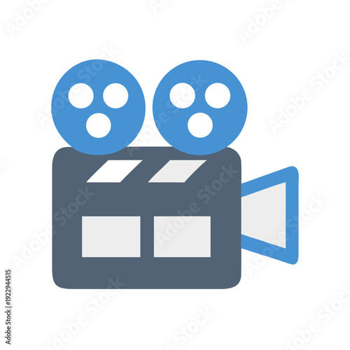 Stylized flat icon of a vintage film camera on a black background