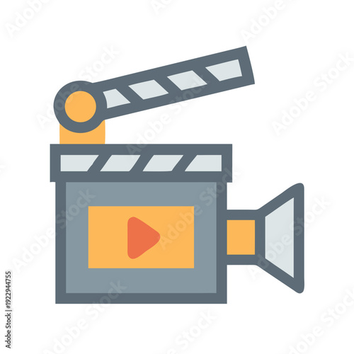 Simplified illustration of a clapboard with play button on a black background