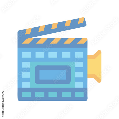 Stylized Illustration of a Blue and Yellow Clapperboard on a Black Background