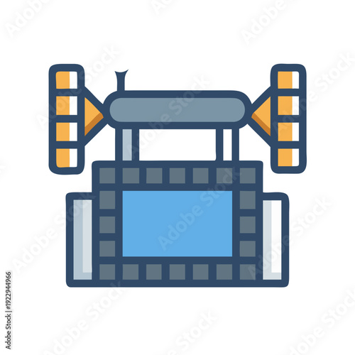 Stylized flat illustration of an autonomous rover with solar panels against a black background