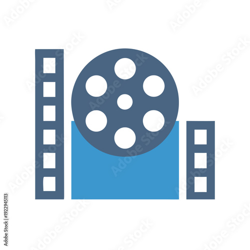 Icon of movie film, video reel, cinema related symbol, simple design