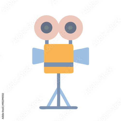 Flat design icon illustration of a vintage film camera on a tripod