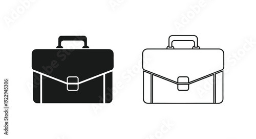 Two briefcase icons one filled one outlined in a simple style