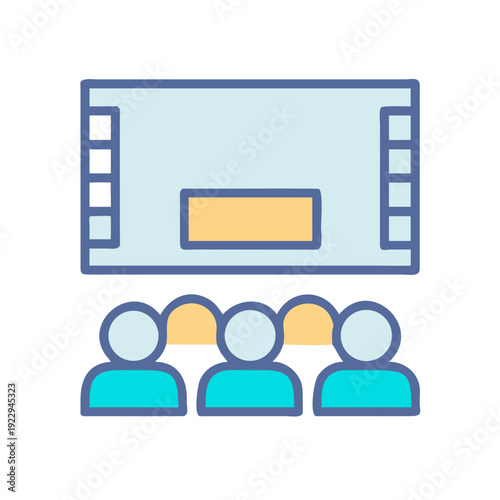 Audience watching a presentation or movie, simplistic icon style illustration