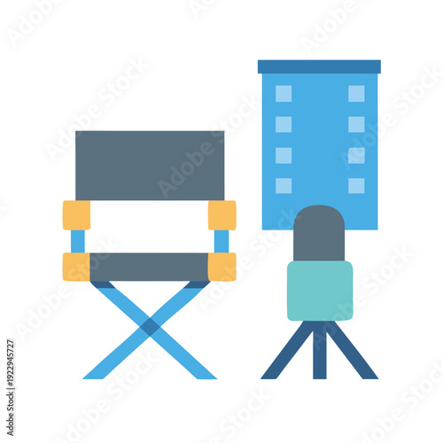 Director's chair and film slate symbolising filmmaking and cinema industry concept