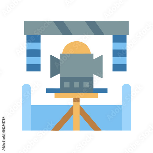 Flat vector icon illustration of film set lighting equipment on black background