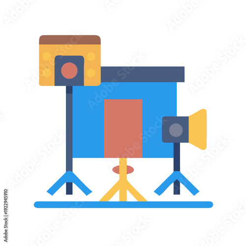Flat vector illustration of studio lighting setup, creative graphic design resource
