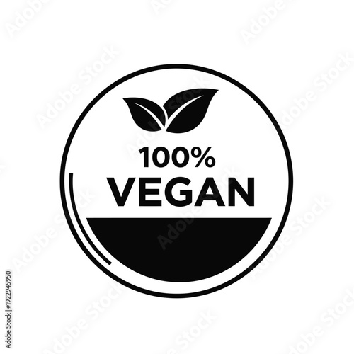 Vector illustration icon black and white vegan logo with leaves