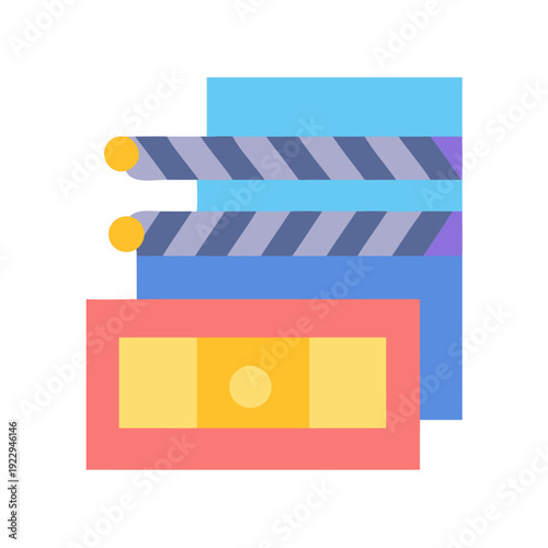 Graphic film clapperboard with money as a visual metaphor in flat style