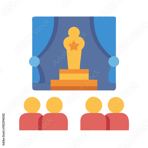 Flat illustration showing a golden star trophy and seated audience