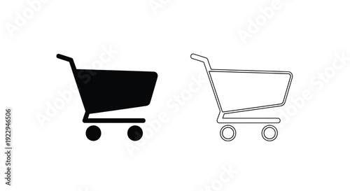 Two shopping cart icons solid black and outlined side by side