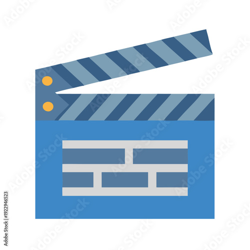 Cartoon movie clapper board icon with stripe pattern, vector illustration isolated