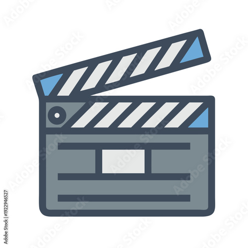 Film slate in open position for filmmaking and film production industry, icon